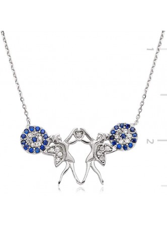 Zirkon Taşlı Çift Melek Kolye