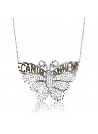 Gümüş Kelebek Canım Annem Kolye
