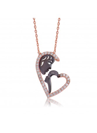 Gümüş Kalp Anne Çocuk Kolye