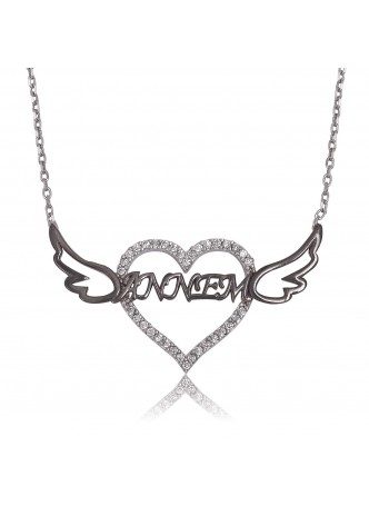 Gümüş Kanatlı Kalp Annem Kolye