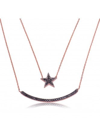 Gümüş Ay Yıldız Çift Zincirli Kolye