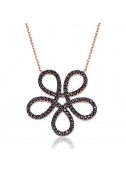 Gümüş Siyah Zirkon Taşlı Desen Kolye