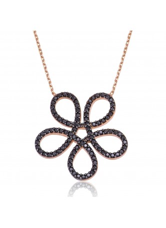 Gümüş Siyah Zirkon Taşlı Desen Kolye