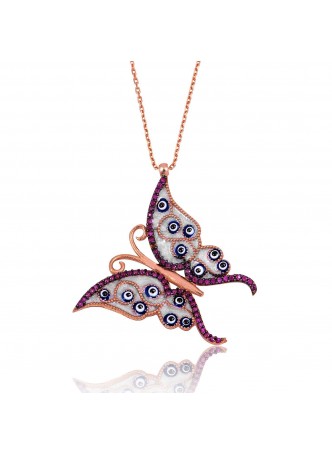 Gümüş Nazarlı Kelebek Kolye