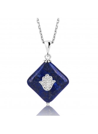 Gümüş Lapis Doğal Taş Fatma'nın Eli Kolye