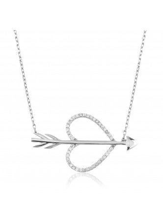 Gümüş Oklu Kalp Kolye