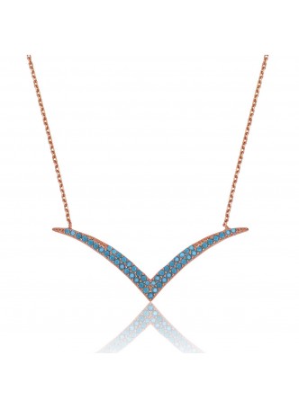 Gümüş Firuze Taşlı V Kolye