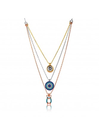 Gümüş Üç Zincirli Baykuş Temalı Şans Kolye