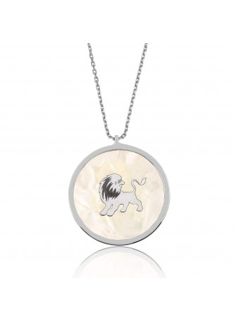 Gümüş Sedef Taşı Aslan Kolye