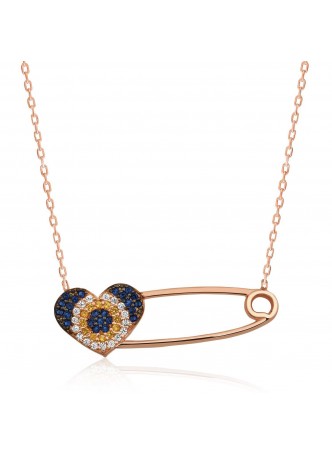 Gümüş Kalpli İğne Kolye