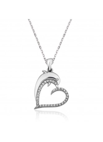 Gümüş Yunus Balığı Kalp Kolye