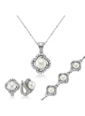 İncili Taşlı Gümüş Set