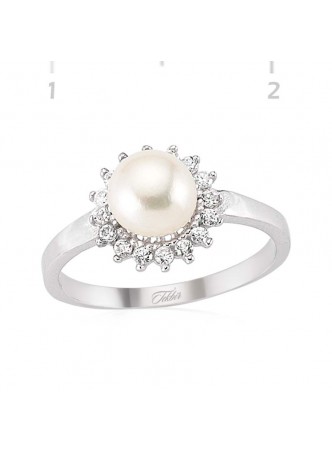 Gümüş Zirkon Taşlı İnci Yüzük