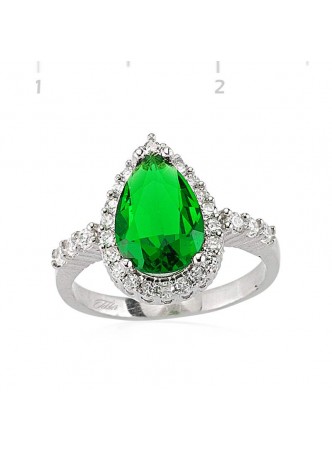 Gümüş Yeşil Taşlı Damla Yüzük