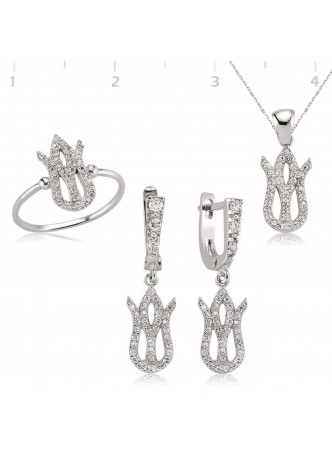 Zirkon Taşlı Gümüş Lale Set