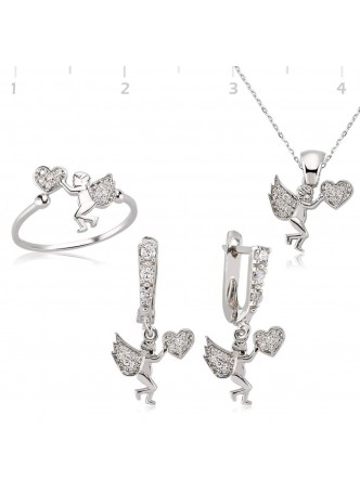 Zirkon Taşlı Rodyum Kaplama Meleğim Set