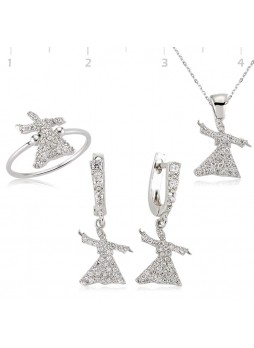 Zirkon Taşlı Gümüş Semazen Set