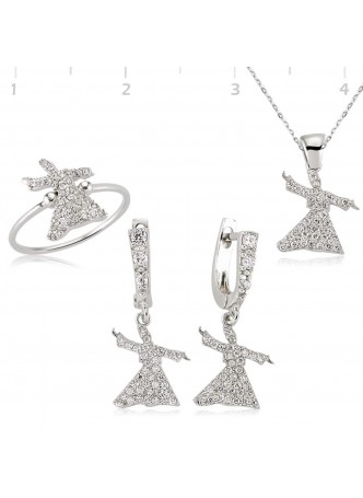 Zirkon Taşlı Gümüş Semazen Set