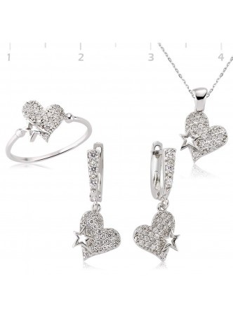 Zirkon Taşlı Yıldızlı Kalp Set