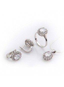 Gümüş Zirkon Taşlı Oval Set