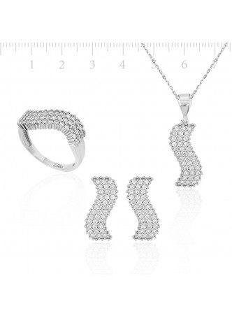 Gümüş Zirkon Taşlı Kıvrak Set
