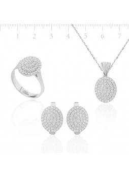 Gümüş Zirkon Taşlı Oval Set
