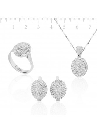 Gümüş Zirkon Taşlı Oval Set
