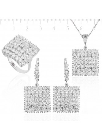 Gümüş Zirkon Taşlı Kare Set