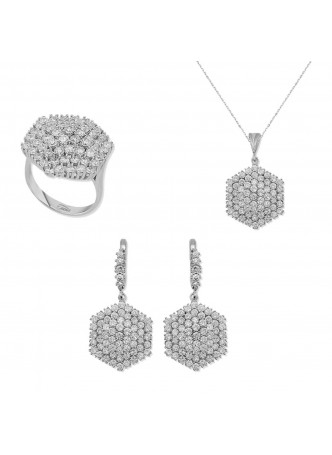 Gümüş Zirkon Taşlı Altıgen Set
