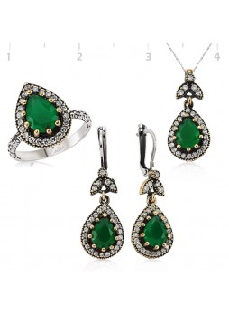 Gümüş Zümrüt Taşlı Otantik Hürrem Set