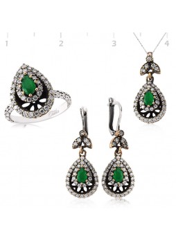 Gümüş Zümrüt Taşlı Otantik Set