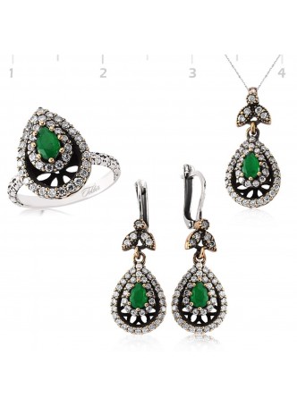 Gümüş Zümrüt Taşlı Otantik Set