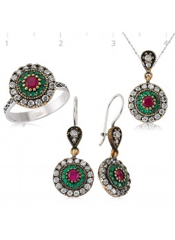 Gümüş Zümrüt ve Yakut Taşlı Otantik Set