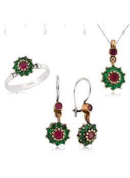 Gümüş Zümrüt ve Yakut Taşlı Otantik Set