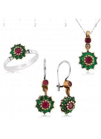Gümüş Zümrüt ve Yakut Taşlı Otantik Set