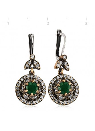 Gümüş Zümrüt Taşlı Otantik Küpe