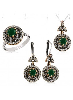 Gümüş Zümrüt Taşlı Otantik Set