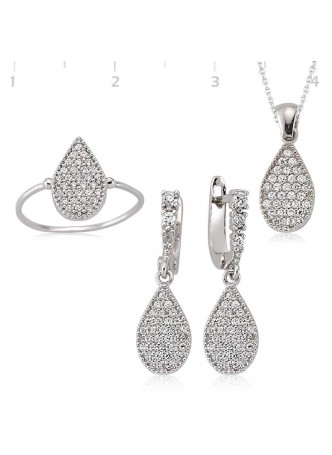 Gümüş Zirkon Taşlı Damla Set
