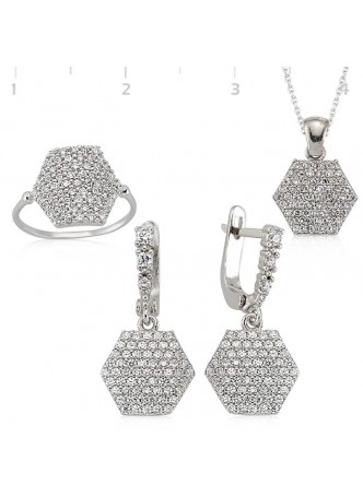 Gümüş Zirkon Taşlı Altıgen Set