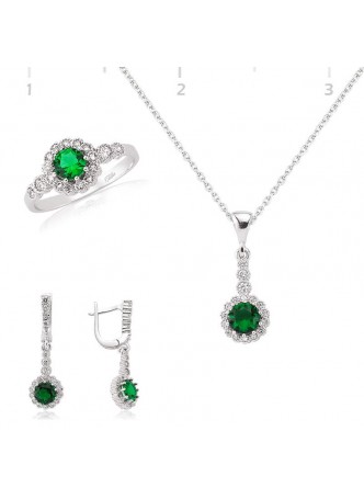 Gümüş Yeşil Taşlı Yuvarlak Set