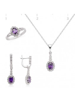 Gümüş Mor Taşlı Oval Set