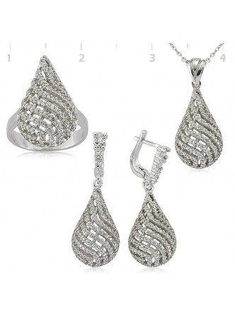 Gümüş Zirkon Taşlı Damla Set