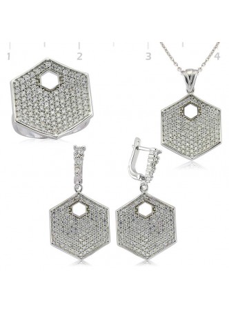 Gümüş Zirkon Taşlı Altıgen Set