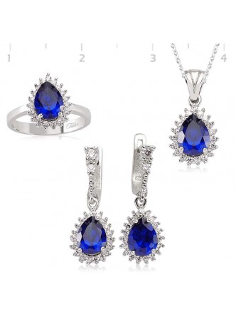 Gümüş Zirkon Safir Taşlı Damla Set