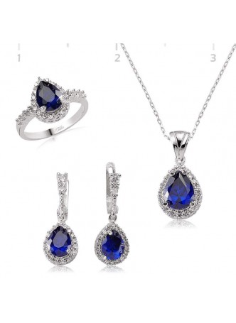 Gümüş Zirkon Safir Taşlı Set