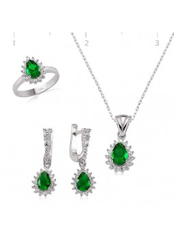 Gümüş Yeşil Zirkon Damla Set