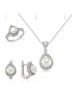Gümüş Zirkon Taşlı İnci Set