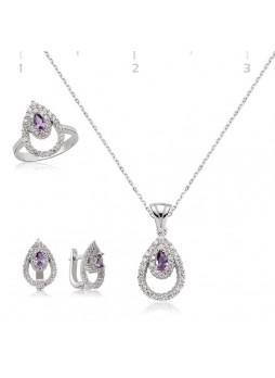 Gümüş Mor Taşlı Damla Set