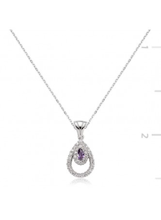 Gümüş Mor Taşlı Damla Kolye