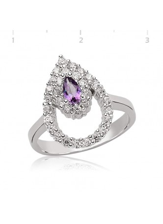 Gümüş Mor Taşlı Damla Yüzük